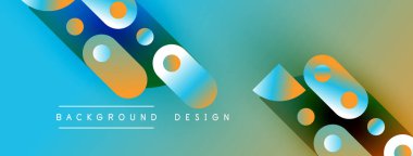 Soyut arkaplan hareketli çemberler, gradyanlar içeriyor. Modern tasarım elementleri dinamik görsel doku oluşturur. Turkuaz, turuncu renkler kompozisyona hakim..