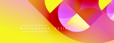 Vibrant abstract design. Overlapping circles create dynamic color gradients. Yellow, orange, pink, red hues dominate composition. Modern aesthetic.