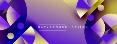 Soyut mor, altın renkleri dinamik şekiller yaratır. Çemberler, üçgenler modern arka plan tasarımını oluşturur. Pürüzsüz geçişler görsel ahenk sunar.