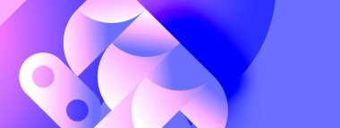 Soyut şekiller mor, pembe ve mavi renkleri harmanlıyor. Yumuşak eğimler modern, akışkan görsel deneyimler yaratır. Minimalist tasarım sakin bir atmosferi çağrıştırıyor.