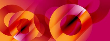 Soyut tasarım özellikleri üst üste binen daireler, canlı turuncu, pembe renkler. Dinamik bileşim modern görsel etki yaratır.