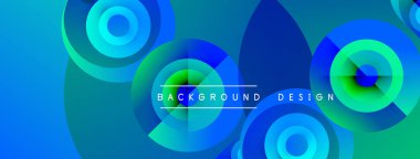 Soyut mavi tasarım, üst üste binen daireler, gradyanlar. Metin arka plan tasarımı okur. Modern, canlı görsel kompozisyon.