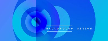 Soyut mavi tasarım eşmerkezli daireler, gradyanlar içerir. Metin, kompozisyon içerisindeki arkaplan tasarımını okur. Modern, canlı estetik..