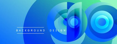 Soyut mavi tasarım, üst üste binen daireler, gradyanlar. Modern estetik dijital arkaplanlar ve sunumlar için uygundur.