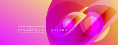 Soyut arka planda canlı pembe, turuncu gradyanlar var. Üst üste binen daireler dinamik görsel efekt yaratır. Metin arkaplan tasarımı okur.
