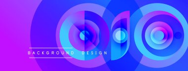 Soyut daireler örtüşüyor, canlı mor ve mavi renkler yaratıyor. Metin, arkaplan tasarımını şekillerin altında okur. Modern, dinamik görsel.
