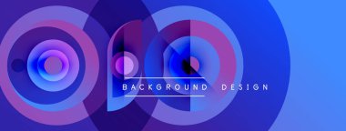 Abstract circles overlap, creating vibrant blue, purple gradients. Text reads background design within central shape. Modern, dynamic composition.