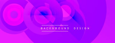 Soyut mor tasarım, üst üste binen daireler. Gradyan gölgeler dinamik görsel efekt yaratır. Metin arkaplan tasarımı okur.