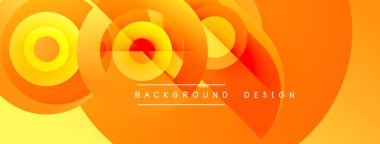 Soyut turuncu tasarım. Üst üste binen daireler dinamik görsel efekt yaratır. Arkaplanda metin arkaplan tasarımı yer alıyor. Parlak, modern estetik.