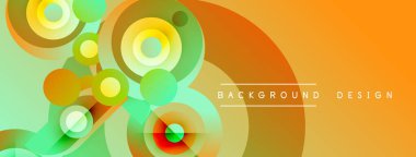 Abstract vector illustration. Circles overlap, creating vibrant gradients. Orange, green, yellow hues dominate design. Modern aesthetic.