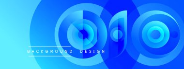 Soyut mavi katmanlar dinamik arkaplan oluşturur. Eşmerkezli daireler, gradyanlar, modern tasarım elemanları görsel cazibe sunar.