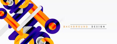 Soyut geometrik şekiller örtüşür, dinamik görsel efekt yaratır. Beyaz arka planda parlak renkler karşıtlığı. Modern tasarım ögesi.