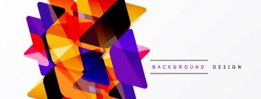 Abstract geometric shapes overlap, creating vibrant colorful composition. White space provides contrast, modern feel.