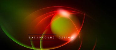 Soyut neon çizgiler canlı dairesel şekiller yaratır. Koyu arkaplan parlak renkleri, modern tasarım ögesini vurgular.