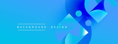 Abstract blue background features geometric shapes, gradients, modern design elements. Clean aesthetic suitable for digital projects.