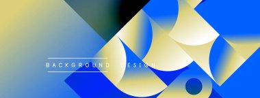 Soyut geometrik şekiller, gradyanlar, mavi, sarı renkler. Modern tasarım elementleri dinamik görsel kompozisyon oluşturur. Metin arkaplan tasarımı okur.