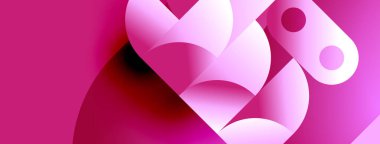 Soyut pembe şekiller örtüşüyor, dinamik bileşimler oluşturuyor. Yumuşak eğimler derinliği, modern estetiği akla getiriyor. Minimalist tasarım.