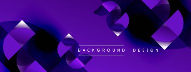 Abstract purple background features overlapping geometric shapes. Gradient creates depth, modern aesthetic. Text reads background design.