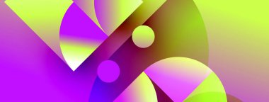 Soyut bileşim canlı gradyanlar, daireler, şekiller içerir. Sıvı formlar dinamik görsel deneyim yaratır. Modern tasarım elemanları.