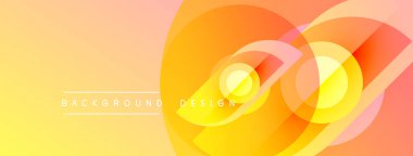 Soyut arka planda canlı turuncu, sarı gradyanlar var. Üst üste binen daireler dinamik görsel efekt yaratır. Modern tasarım elemanları.