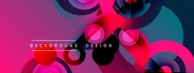 Abstract colorful design. Circles overlap, creating dynamic visual effect. Pink, blue hues dominate composition. Modern background element.
