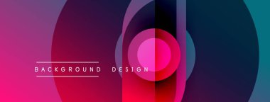 Soyut renkli arkaplan. Üst üste binen daireler dinamik görsel efekt yaratır. Pembe, mor, mavi renkler kompozisyona hakim. Modern tasarım ögesi.