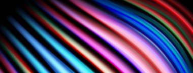 Soyut renkli çizgiler eğrisi, dinamik görsel efekt yaratır. Parlak renkler karanlığa karışır. Düzen eğimleri kompozisyona hakim.