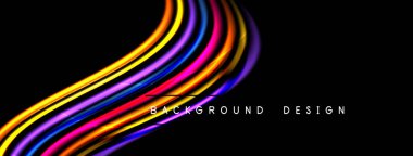 Abstract colorful lines curve over black background. Modern design element, vibrant hues create dynamic visual impact.
