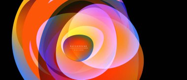 Soyut sıvı şekilleri örtüşür, canlı turuncu, mor ve mavi renkler yaratır. Arkaplan ve sunumlar için modern tasarım ögesi.