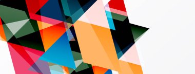 Soyut geometrik şekiller örtüşür, canlı renkli kompozisyon oluşturur. Modern estetik sunan açısal biçimler tasarıma hakim..