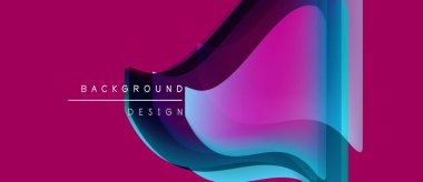 Soyut, canlı katmanlar akışkan şekiller yaratır. Pembe, mavi, mor renkler tasarımda baskın. Metin arka plan tasarımı okur. Modern estetik.