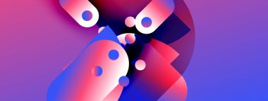 Soyut şekiller, canlı renklerin karışımı. Pembe, mavi renkler dinamik kompozisyon yaratır. Modern tasarım, akışkan formlar hareket, enerji.