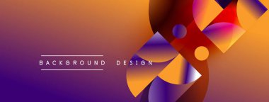 Abstract gradient background. Geometric shapes overlap, creating dynamic visual effect. Purple, orange hues dominate composition. Text reads background design.