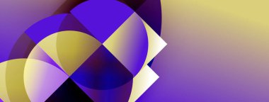 Soyut şekiller örtüşüyor, parlak mor renkler yaratıyor, altın renkleri. Pürüzsüz geçişler, hareket ve derinliği akla getiriyor. Minimalist tasarım.