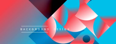 Soyut enerjik tasarım. Üst üste binen şekiller dinamik görsel efekt yaratır. Kırmızı, mavi gradyanlar kompozisyona hakim. Metin arkaplan tasarımı okur.