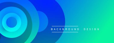 Soyut eğim arkaplanı. Mavi renkler canlı turkuazlara dönüşür. Dairesel şekiller derinlik ekler, modern estetik. Basit metin örtüsü mevcut.