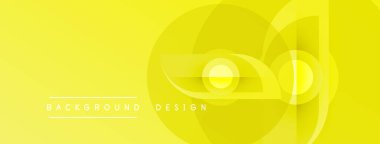 Parlak sarı soyut tasarım. Üst üste binen daireler katmanlı etki yaratır. Minimalist metin arka plan tasarımı okur. Modern, temiz estetik.