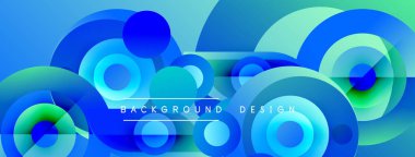 Soyut mavi tasarım, üst üste binen daireler, gradyanlar. Modern estetik, canlı renkler dinamik görsel doku yaratır.