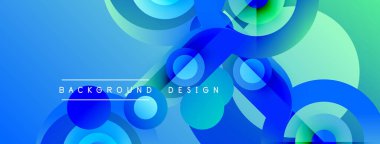 Soyut mavi arkaplan, üst üste binen daireler, gradyanlar. Modern tasarım elementleri dinamik görsel doku oluşturur.