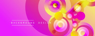 Soyut, enerjik bir arkaplan. Çemberler kesişiyor, dinamik görsel etki yaratıyor. Pembe, sarı renkler kompozisyona hakim. Modern tasarım ögesi.