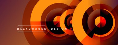 Soyut daireler üst üste biniyor, dinamik turuncu ve kırmızı gradyanlar oluşturuyor. Arkaplan ve sunumlar için modern tasarım ögesi.