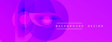 Soyut mor tasarım katmanlı daireler ve gradyanlar içerir. Metin arka plan tasarımı okur. Modern, canlı görsel element.