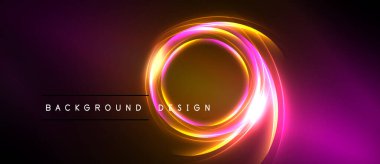 Soyut neon halkalar, canlı pembe gradyan. Arkaplanda metin arkaplan tasarımı var. Modern, dinamik görsel element.