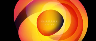 Soyut canlı katmanlar dairesel tasarım yaratır. Sıcak renkler baskın. Enerji, hareket, derinlik. Metin arkaplan tasarımı okur.