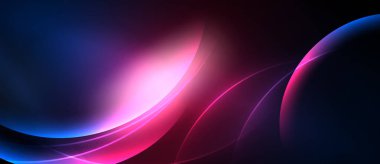 Soyut arkaplan kıvrımları, canlı renkler. Mavi, pembe renkler karanlık uzaya karışıp dinamik görsel efekt yaratır..