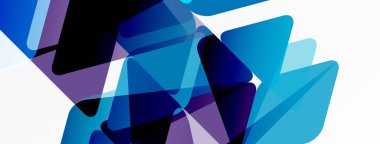 Soyut geometrik şekiller üst üste binerek dinamik mavi, mor kompozisyon oluşturur. Modern tasarım enerjiyi, hareketi, derinliği çağrıştırıyor.