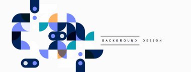 Soyut geometrik şekiller, canlı renkler, modern tasarım. Temiz arkaplan dinamik görsel bileşim oluşturur.