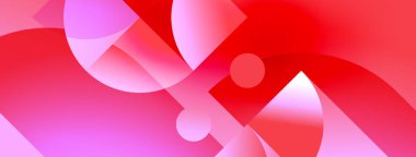 Soyut kompozisyon. Pembe, kırmızı renkler harmanlanarak akışkan şekiller yaratır. Çemberler kesişir, dinamik görsel doku oluşturur..