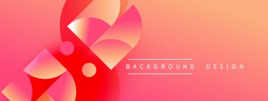 Soyut gradyan şekiller çakışıyor, dinamik görsel etki yaratıyor. Sıcak renkler kompozisyona hakim, enerji ve modernite öneriyor..