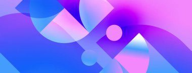 Akan şekiller, canlı maviler, pembeler ve morlardan oluşan soyut bir kompozisyon. Gradyan renkler dinamik görsel efekt yaratır. Düz geçişler, modern tasarım.